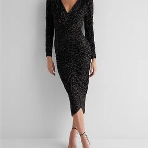 Express Black Glitter Long Sleeve Dress
